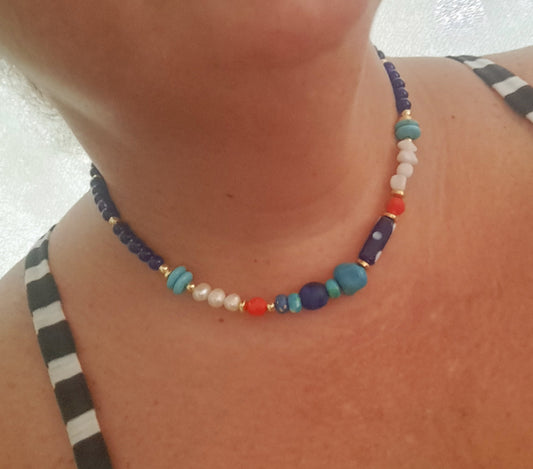 Blue Polka dot Necklace