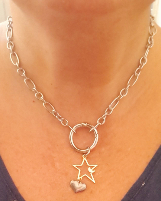Star Heart Silver Necklace